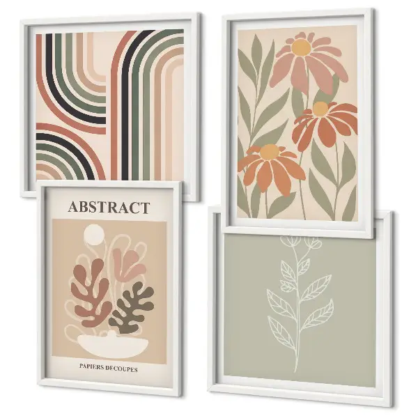 Set de tablouri decorative pentru perete cu plante abstracte în nuanțe pastelate