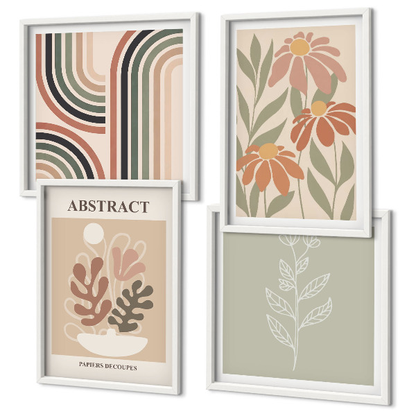 Compoziție de tablouri pentru perete Plante pastelate abstracte