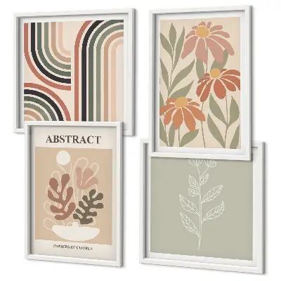 Set de tablouri decorative pentru perete cu plante abstracte în nuanțe pastelate