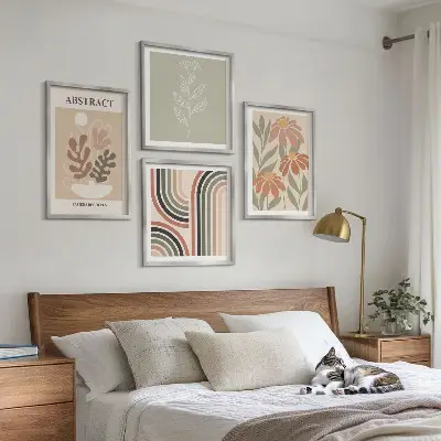 Set de tablouri decorative pentru perete cu plante abstracte în nuanțe pastelate