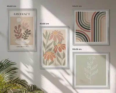Set de tablouri decorative pentru perete cu plante abstracte în nuanțe pastelate