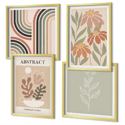 Set de tablouri decorative pentru perete cu plante abstracte în nuanțe pastelate