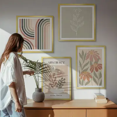 Set de tablouri decorative pentru perete cu plante abstracte în nuanțe pastelate