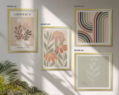 Set de tablouri decorative pentru perete cu plante abstracte în nuanțe pastelate