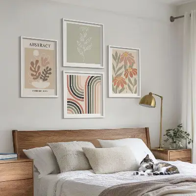 Set de tablouri decorative pentru perete cu plante abstracte în nuanțe pastelate