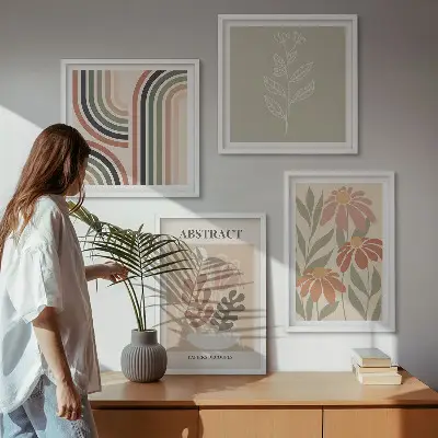 Set de tablouri decorative pentru perete cu plante abstracte în nuanțe pastelate