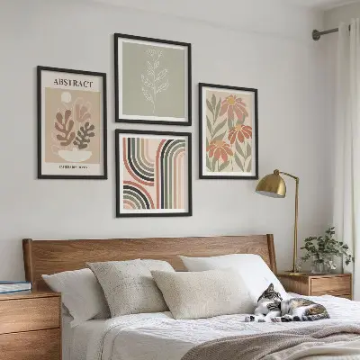Set de tablouri decorative pentru perete cu plante abstracte în nuanțe pastelate