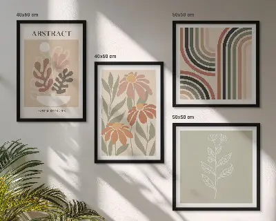 Set de tablouri decorative pentru perete cu plante abstracte în nuanțe pastelate