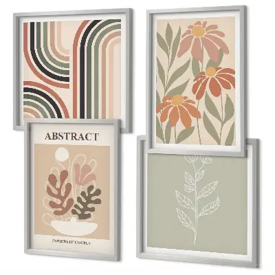 Set de tablouri decorative pentru perete cu plante abstracte în nuanțe pastelate