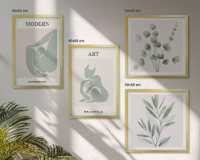 Compoziție de tablouri pentru perete Motive vegetale, verde delicat