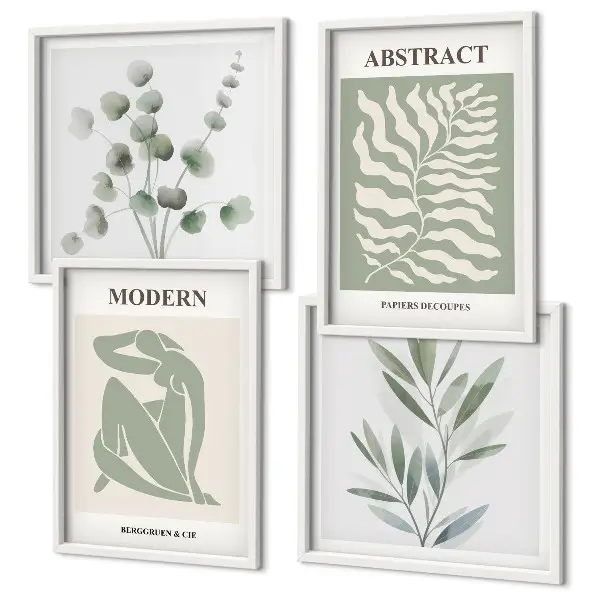 Set de tablouri cu plante în stil boho cu design inspirat de Matisse gata de agățat