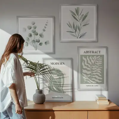 Set de tablouri cu plante în stil boho cu design inspirat de Matisse gata de agățat