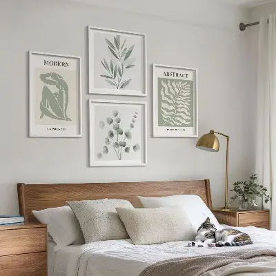 Set de tablouri cu plante în stil boho cu design inspirat de Matisse gata de agățat