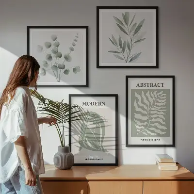 Set de tablouri cu plante în stil boho cu design inspirat de Matisse gata de agățat