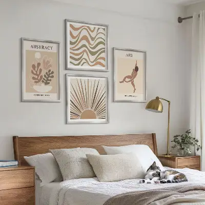 Compoziție de tablouri pentru perete cu modele abstracte în stil boho Matisse