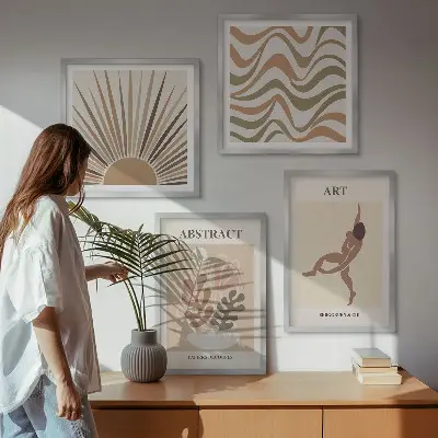 Compoziție de tablouri pentru perete cu modele abstracte în stil boho Matisse