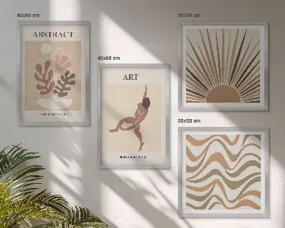 Compoziție de tablouri pentru perete cu modele abstracte în stil boho Matisse