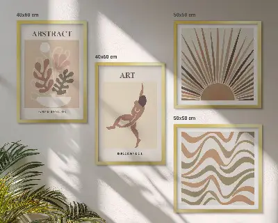 Compoziție de tablouri pentru perete cu modele abstracte în stil boho Matisse