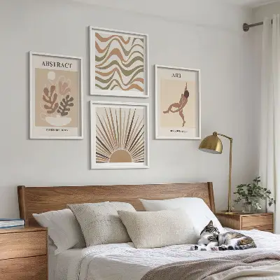 Compoziție de tablouri pentru perete cu modele abstracte în stil boho Matisse