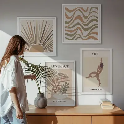 Compoziție de tablouri pentru perete cu modele abstracte în stil boho Matisse