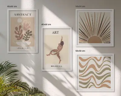 Compoziție de tablouri pentru perete cu modele abstracte în stil boho Matisse
