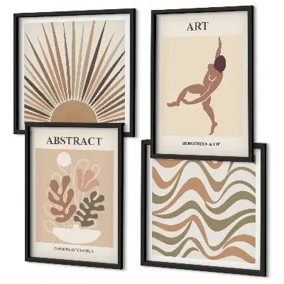 Compoziție de tablouri pentru perete cu modele abstracte în stil boho Matisse