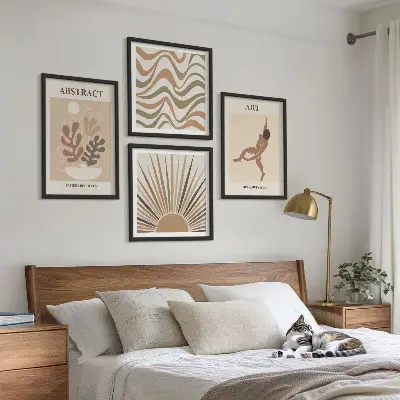 Compoziție de tablouri pentru perete cu modele abstracte în stil boho Matisse