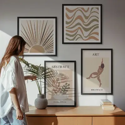 Compoziție de tablouri pentru perete cu modele abstracte în stil boho Matisse
