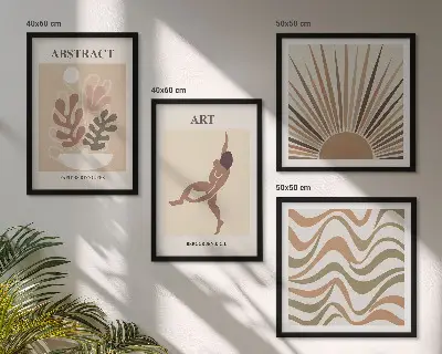 Compoziție de tablouri pentru perete cu modele abstracte în stil boho Matisse