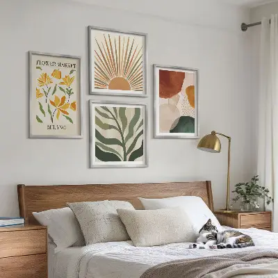 Compoziție de tablouri pentru perete cu motive florale abstracte