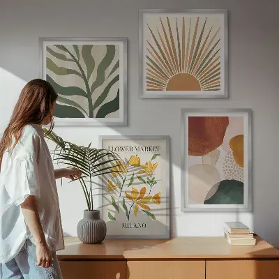 Compoziție de tablouri pentru perete cu motive florale abstracte