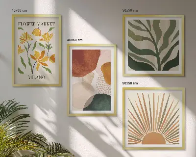 Compoziție de tablouri pentru perete cu motive florale abstracte