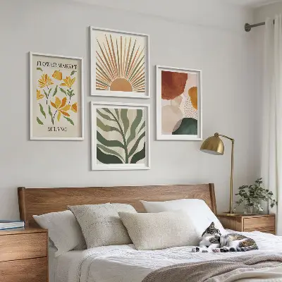 Compoziție de tablouri pentru perete cu motive florale abstracte