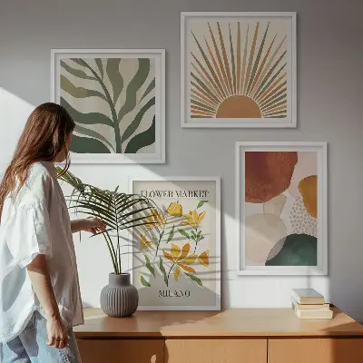 Compoziție de tablouri pentru perete cu motive florale abstracte