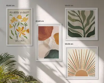 Compoziție de tablouri pentru perete cu motive florale abstracte