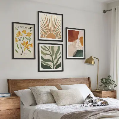 Compoziție de tablouri pentru perete cu motive florale abstracte