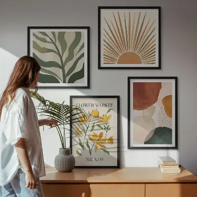 Compoziție de tablouri pentru perete cu motive florale abstracte