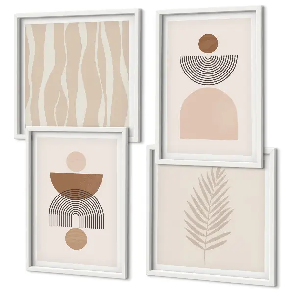 Set tablouri cu forme abstracte maro și bej gata de agățat