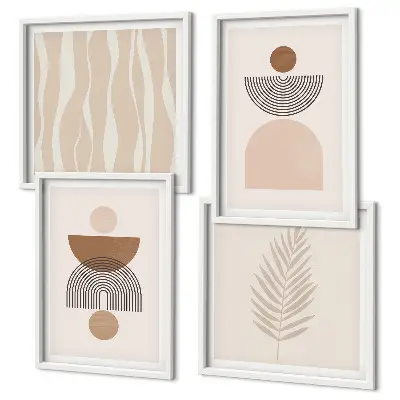 Set tablouri cu forme abstracte maro și bej gata de agățat