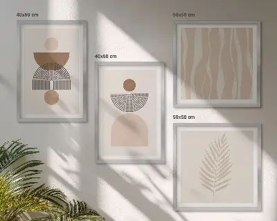 Set tablouri cu forme abstracte maro și bej gata de agățat