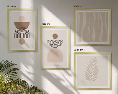 Set tablouri cu forme abstracte maro și bej gata de agățat