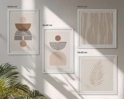 Set tablouri cu forme abstracte maro și bej gata de agățat