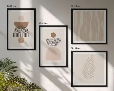 Set tablouri cu forme abstracte maro și bej gata de agățat