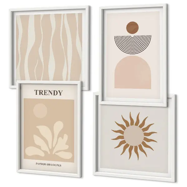 Compoziție de tablouri pentru perete cu model abstract elegant în nuanțe de bej