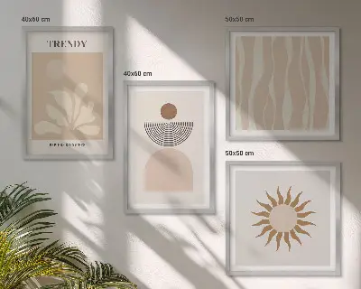Compoziție de tablouri pentru perete cu model abstract elegant în nuanțe de bej