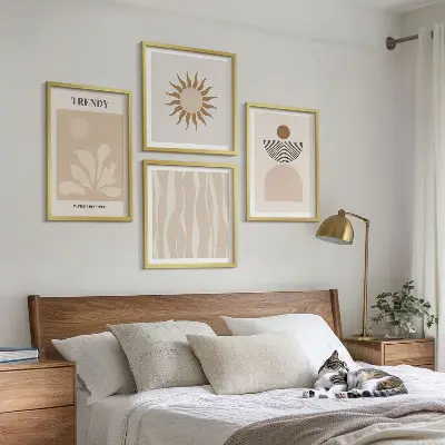 Compoziție de tablouri pentru perete cu model abstract elegant în nuanțe de bej