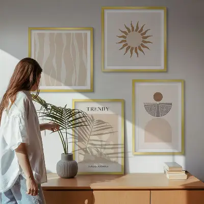 Compoziție de tablouri pentru perete cu model abstract elegant în nuanțe de bej