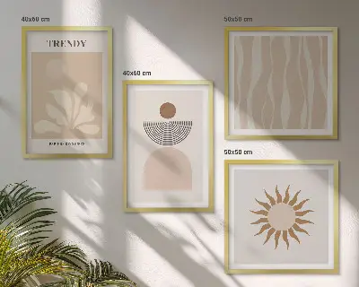 Compoziție de tablouri pentru perete cu model abstract elegant în nuanțe de bej