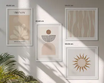 Compoziție de tablouri pentru perete cu model abstract elegant în nuanțe de bej