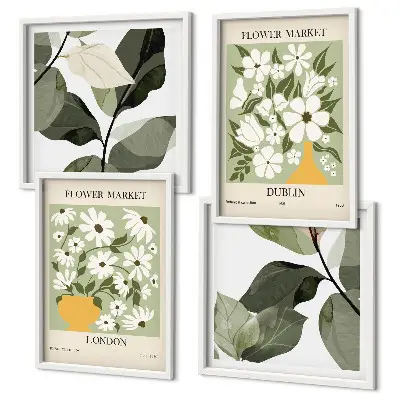 Set de tablouri decorative modele florale cu tematică Londra și Dublin gata de agățat